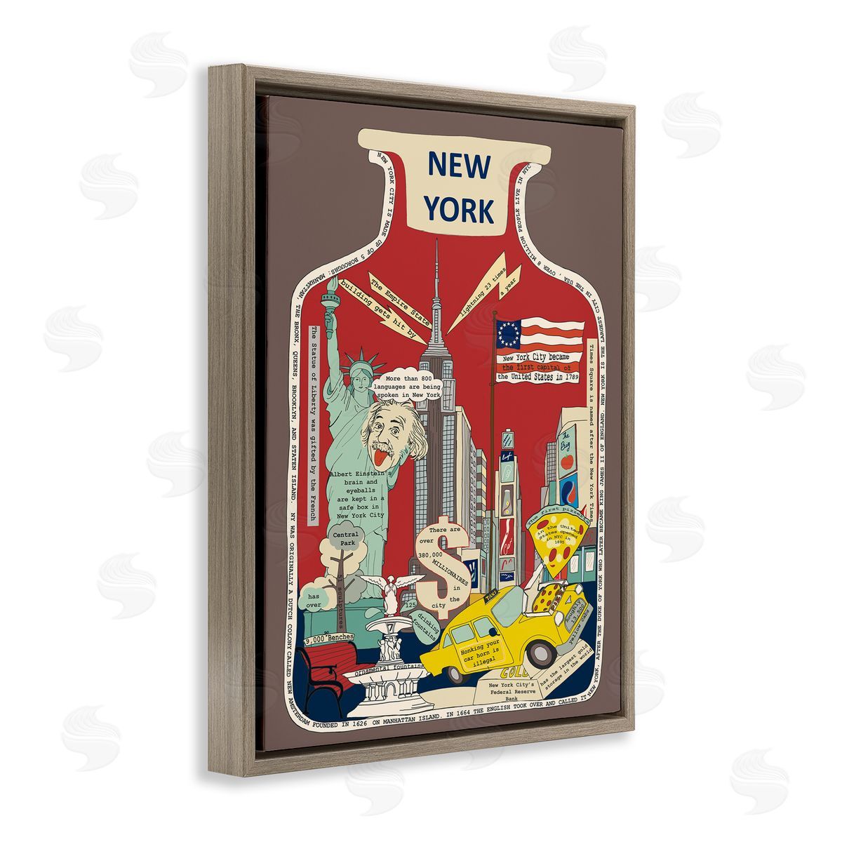 New York City in Vintage Jar Brown Floating Frame Canvas Wall Art, Home Decor by Sangita Bachelet