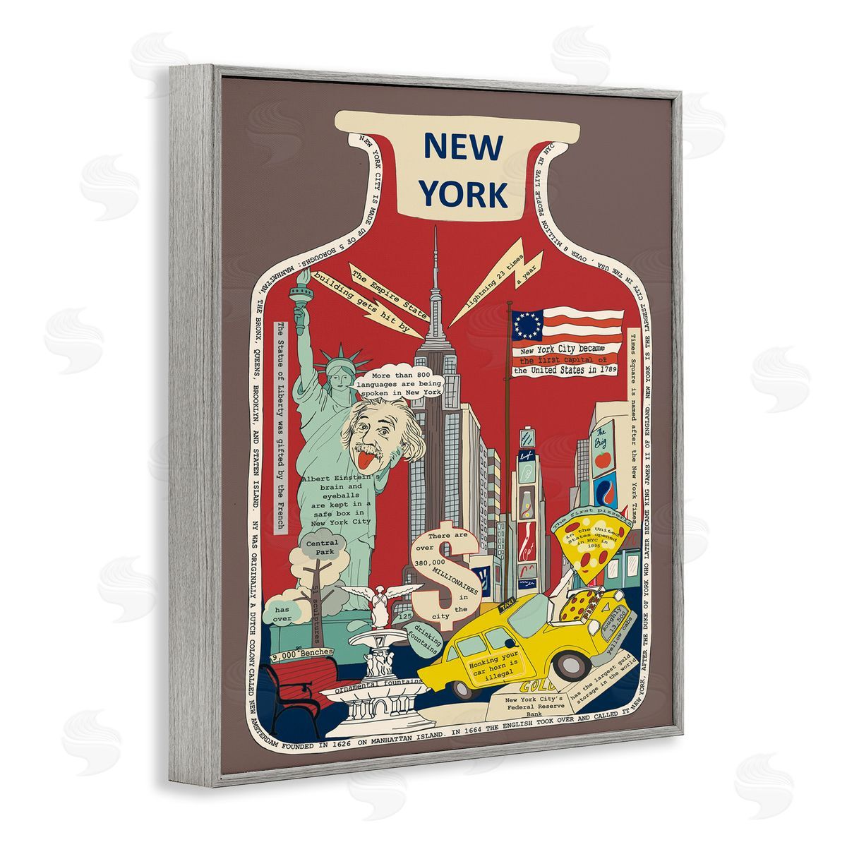 New York City in Vintage Jar Grey Frame Print Wall Art, Home Decor by Sangita Bachelet