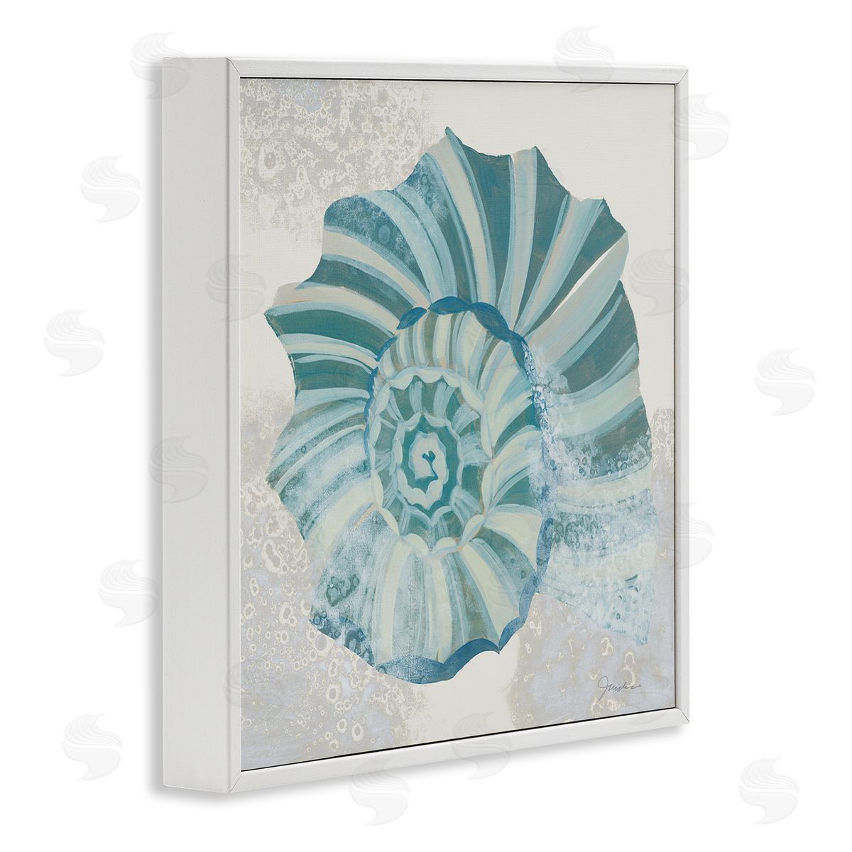 Marine Blue Nautilus Shell White Frame Print Wall Art, Home Decor by Liz Jardine