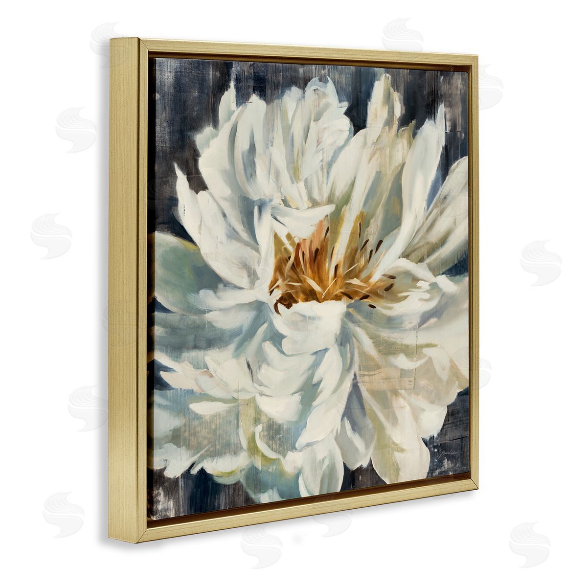 Blooming Flower with White Petals Gold Floating Frame Canvas Wall Art, Home Decor by Liz Jardine
