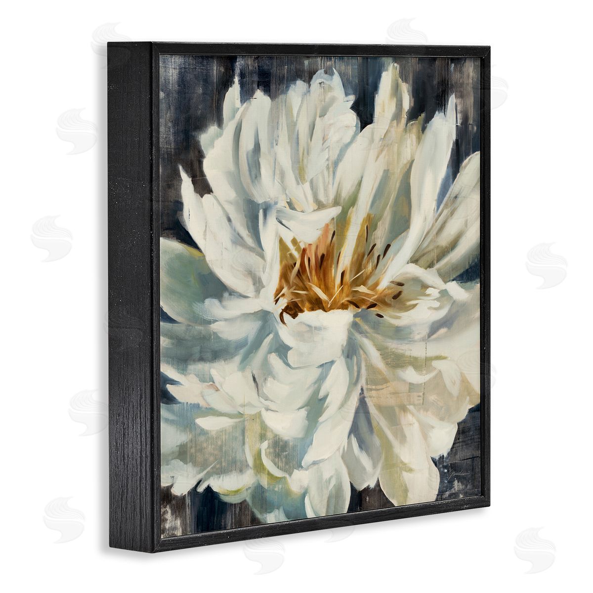 Blooming Flower with White Petals Black Frame Print Wall Art, Home Decor by Liz Jardine