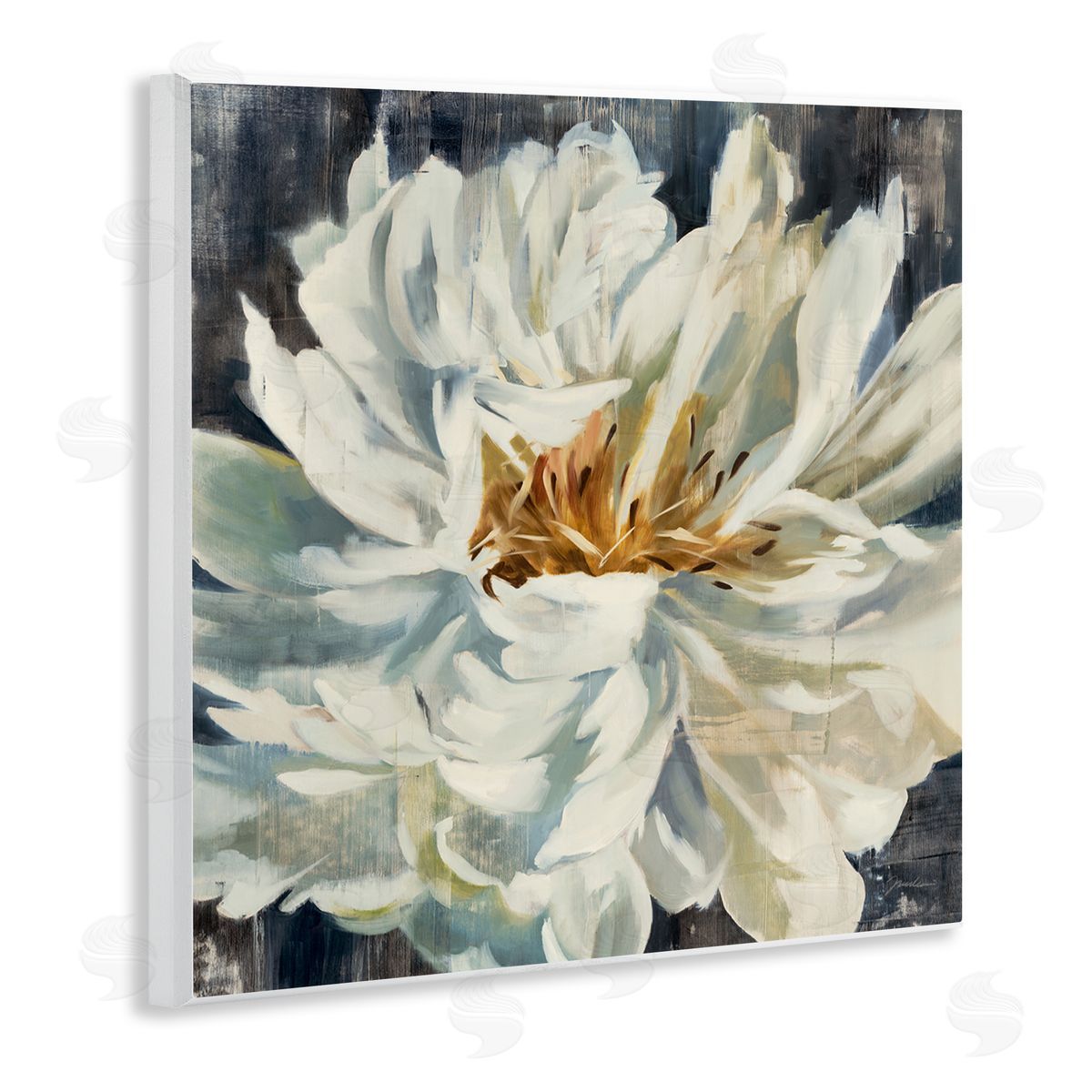 Blooming Flower with White Petals Wood Plaque Wall Art, Home Decor by Liz Jardine