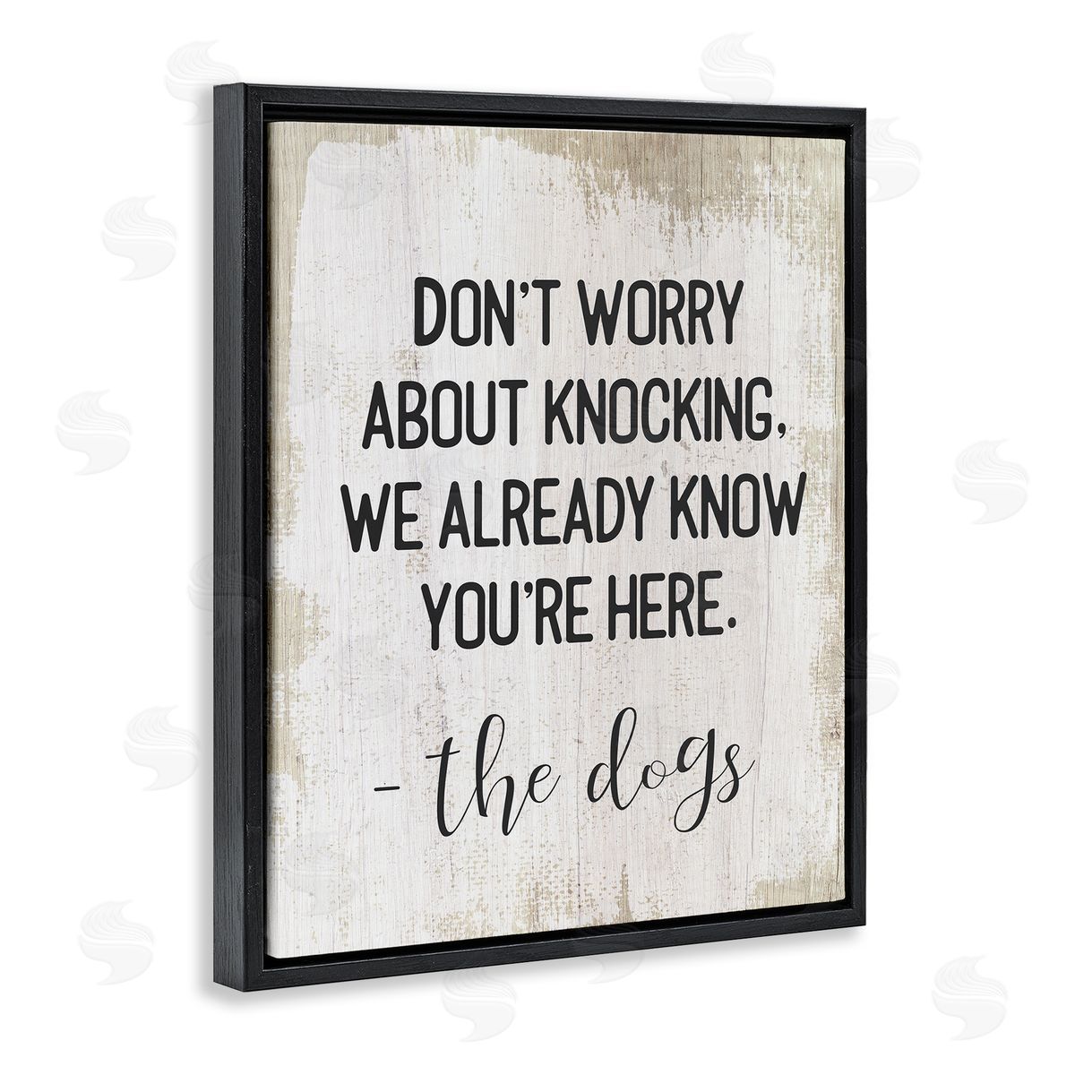 We Know You're Here Dog Black Floating Frame Canvas Wall Art, Home Decor by Stupell Studio