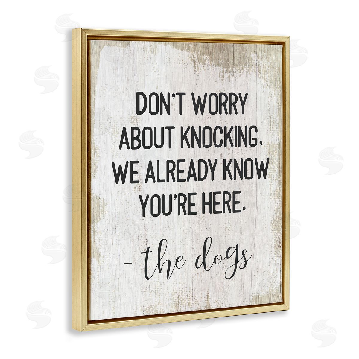 We Know You're Here Dog Gold Floating Frame Canvas Wall Art, Home Decor by Stupell Studio