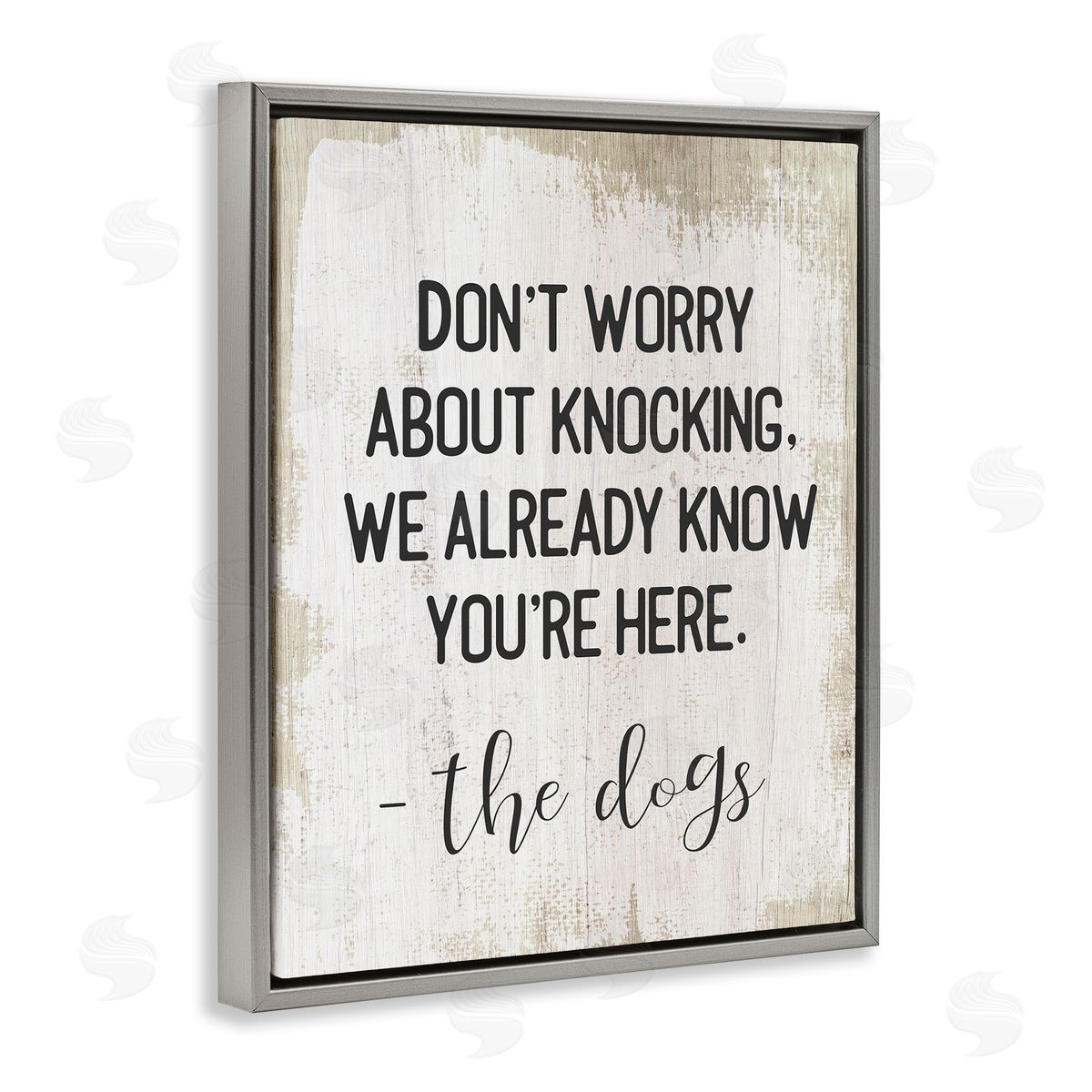 We Know You're Here Dog Grey Floating Frame Canvas Wall Art, Home Decor by Stupell Studio