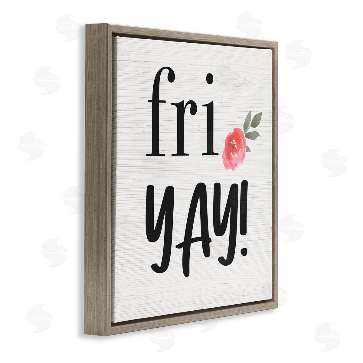 Fri Yay! Pink Flower Brown Floating Frame Canvas Wall Art, Home Decor by Stupell Studio