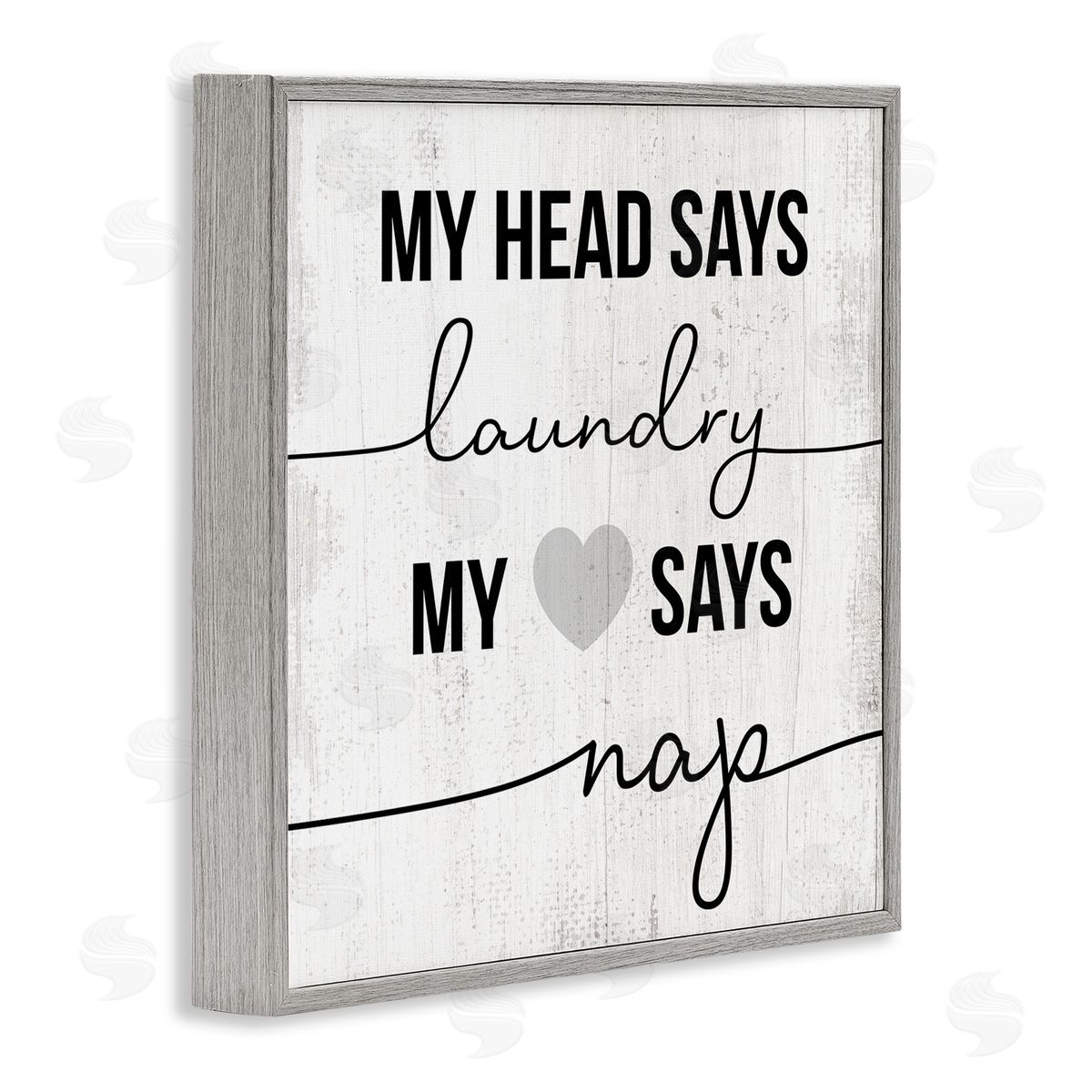 Head Says Laundry, Heart Says Nap Grey Frame Print Wall Art, Home Decor by Stupell Studio