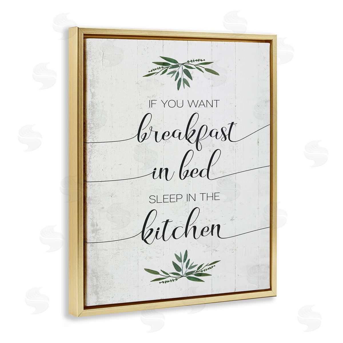 Breakfast in Bed Sleep In Kitchen Gold Floating Frame Canvas Wall Art, Home Decor by Stupell Studio