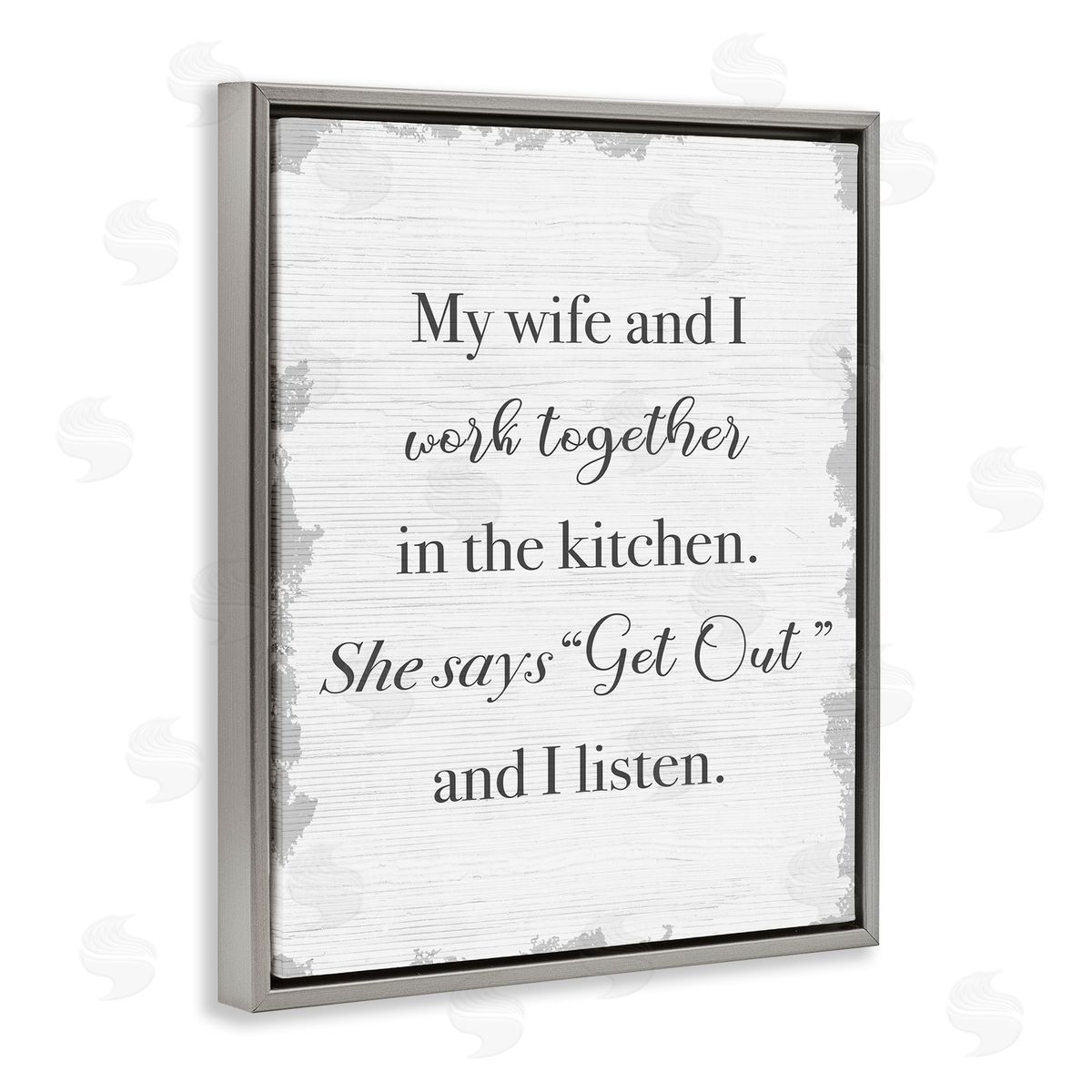 Funny Work Together In Kitchen Grey Floating Frame Canvas Wall Art, Home Decor by Stupell Studio
