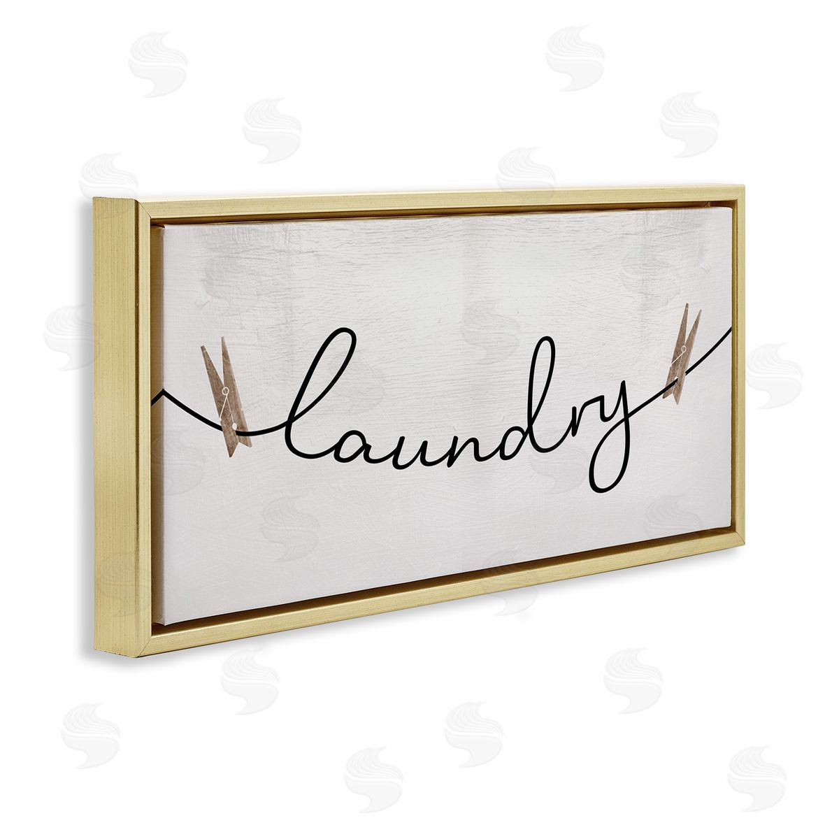 Laundry Typography Clothespins Gold Floating Frame Canvas Wall Art, Home Decor by Stupell Studio