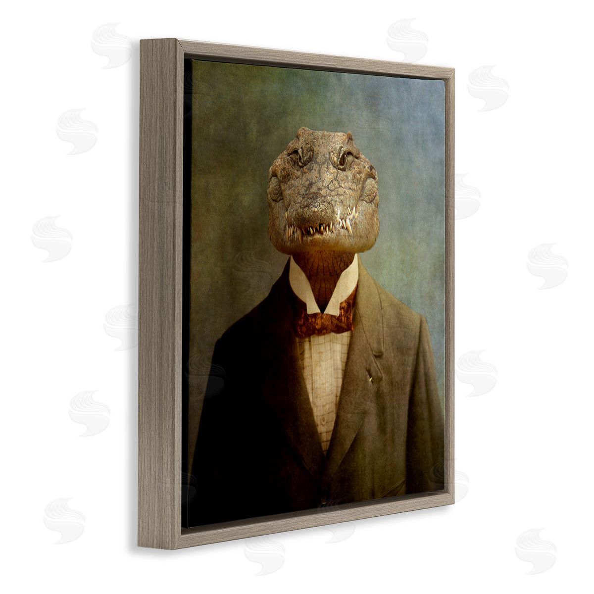 Alligator in Business Suit Brown Floating Frame Canvas Wall Art, Home Decor by Martine Roch