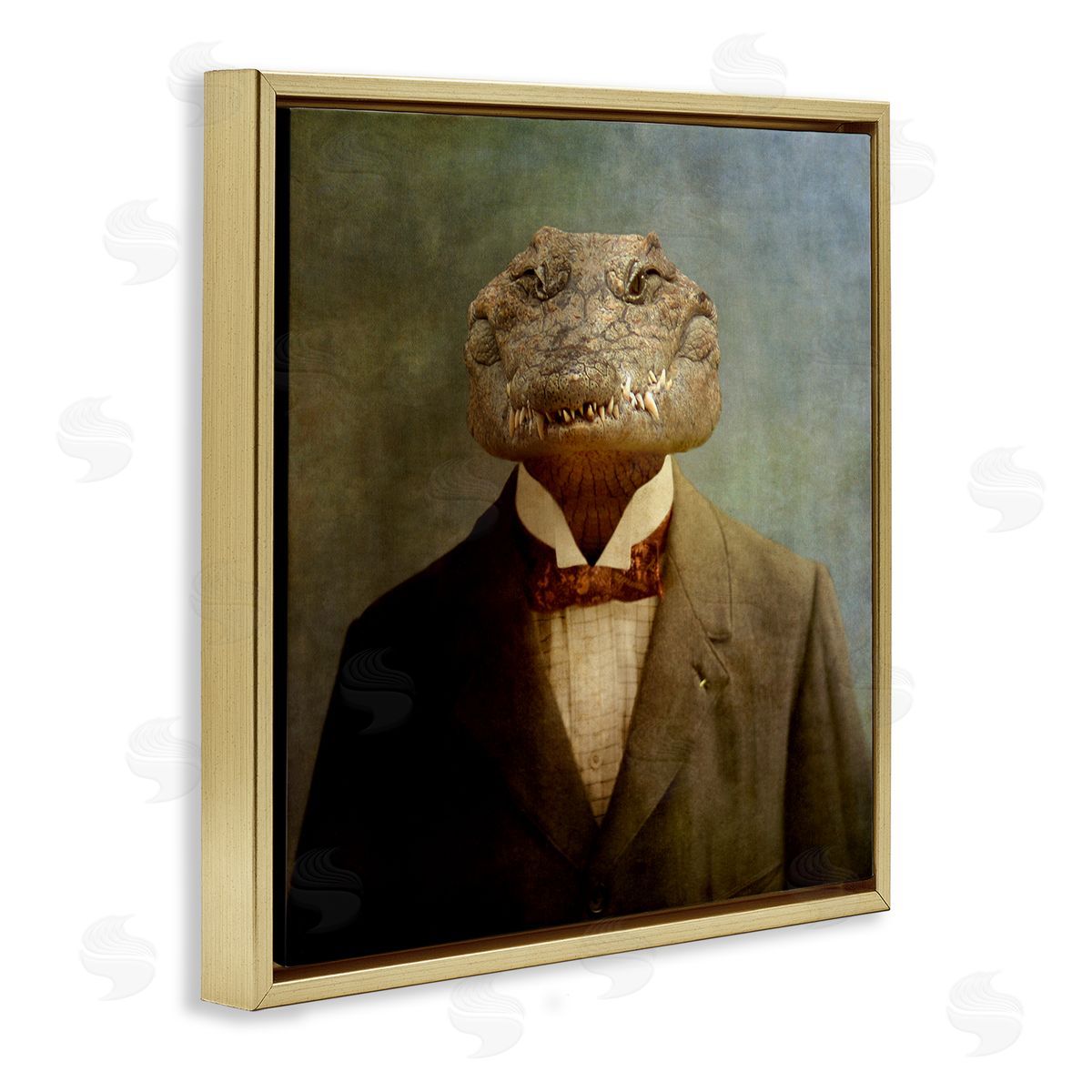 Alligator in Business Suit Gold Floating Frame Canvas Wall Art, Home Decor by Martine Roch