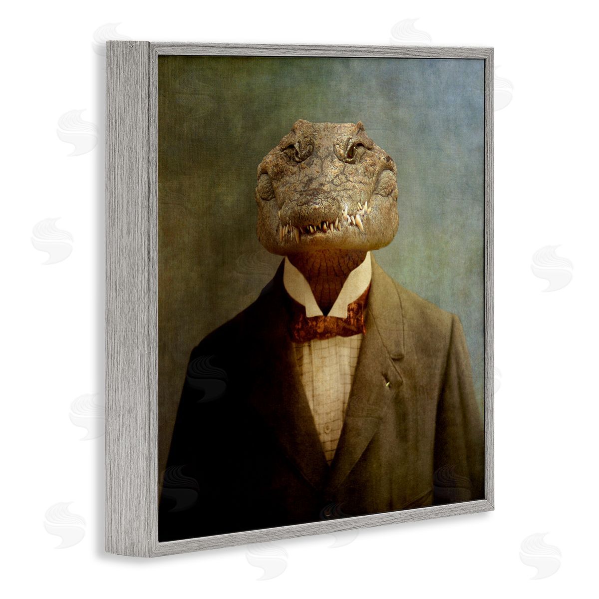 Alligator in Business Suit Grey Frame Print Wall Art, Home Decor by Martine Roch