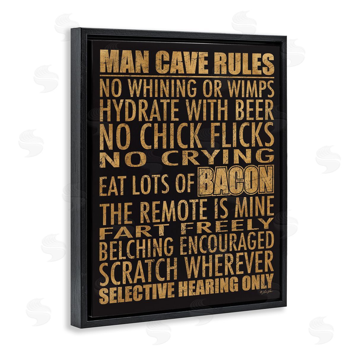 Man Cave Rules List Black Floating Frame Canvas Wall Art, Home Decor by Lauren Rader