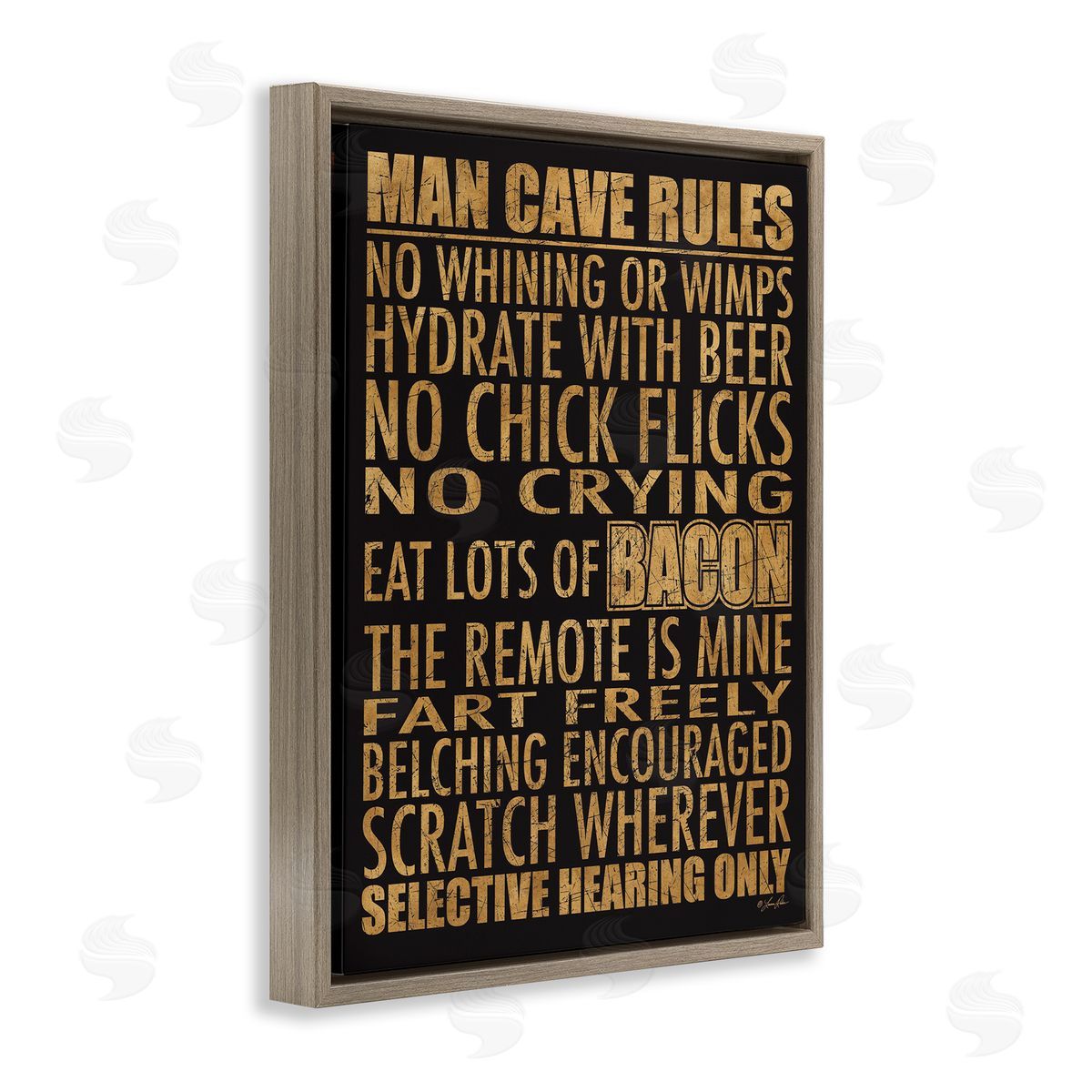 Man Cave Rules List Brown Floating Frame Canvas Wall Art, Home Decor by Lauren Rader