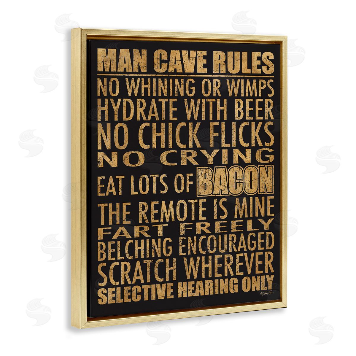 Man Cave Rules List Gold Floating Frame Canvas Wall Art, Home Decor by Lauren Rader