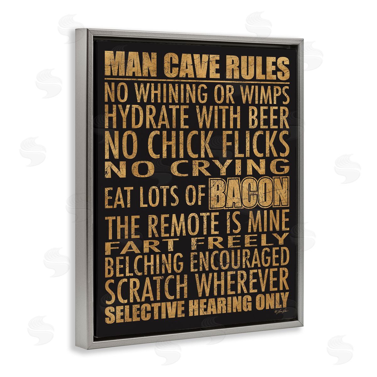 Man Cave Rules List Grey Floating Frame Canvas Wall Art, Home Decor by Lauren Rader