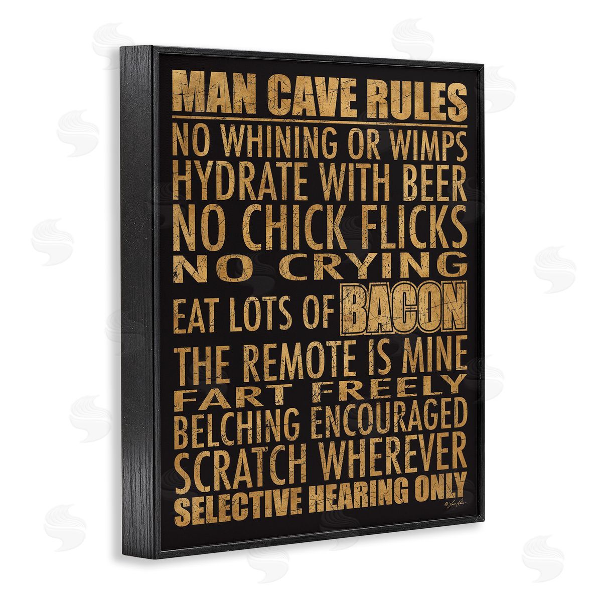 Man Cave Rules List Black Frame Print Wall Art, Home Decor by Lauren Rader