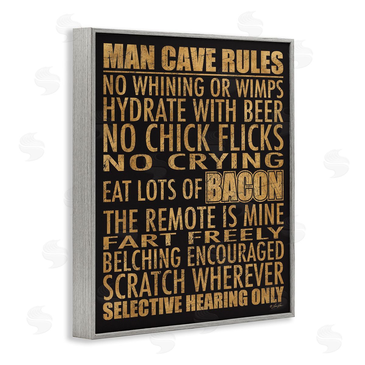 Man Cave Rules List Grey Frame Print Wall Art, Home Decor by Lauren Rader