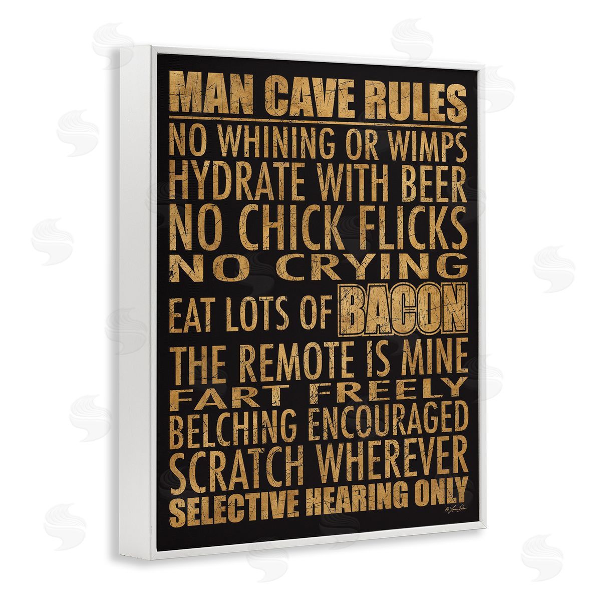 Man Cave Rules List White Frame Print Wall Art, Home Decor by Lauren Rader