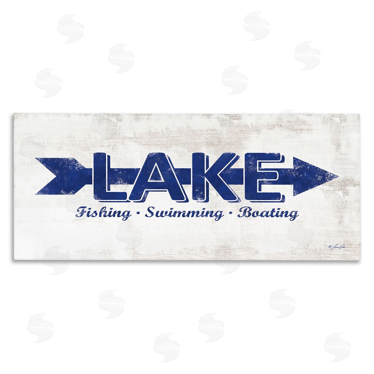 Lake Sign Blue Arrow Canvas Wall Art, Home Decor by Lauren Rader