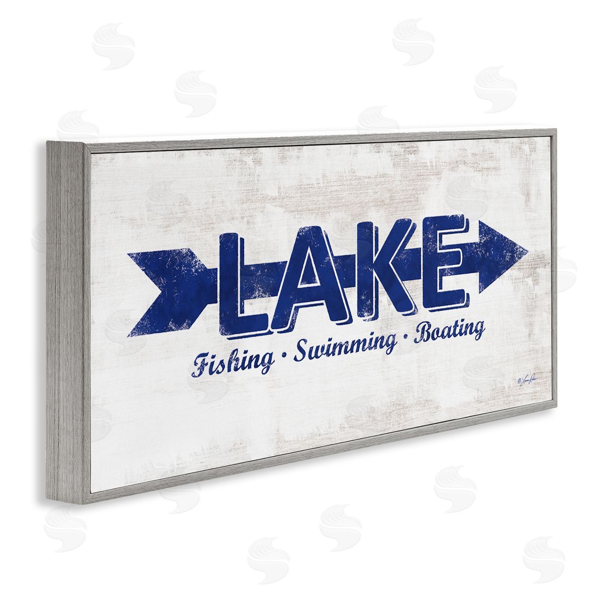 Lake Sign Blue Arrow Grey Frame Print Wall Art, Home Decor by Lauren Rader