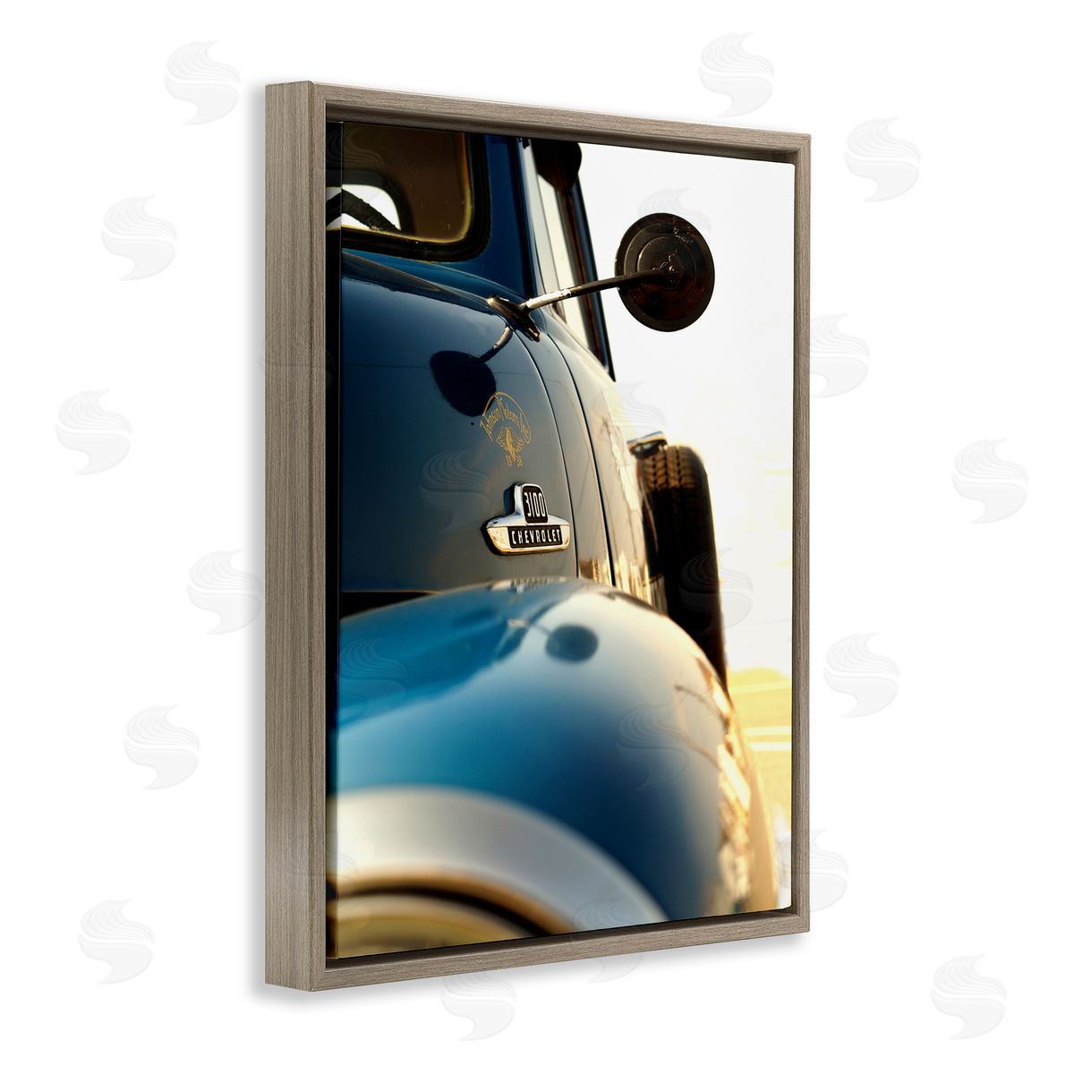 Vintage Blue Truck Photograph Brown Floating Frame Canvas Wall Art, Home Decor by Mark Rogan