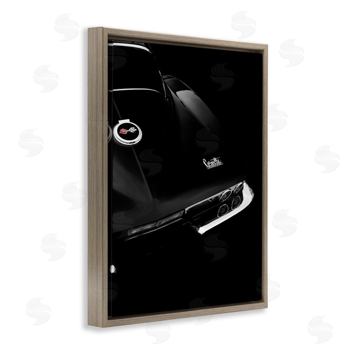 Black Sports Car Photography Brown Floating Frame Canvas Wall Art, Home Decor by Mark Rogan
