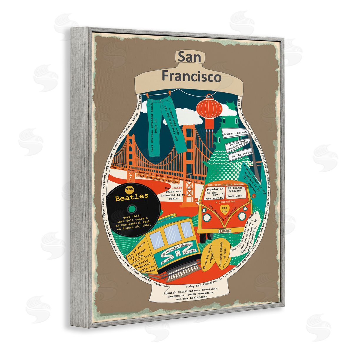 San Francisco CA in Vintage Jar Grey Frame Print Wall Art, Home Decor by Sangita Bachelet