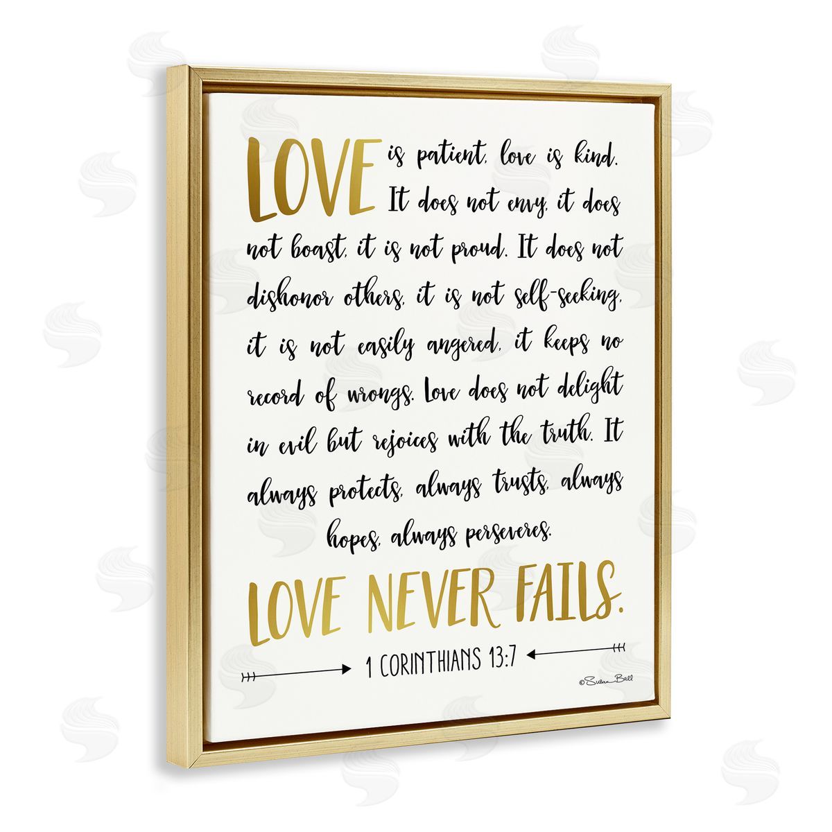 Love Is Patient Psalm Gold Floating Frame Canvas Wall Art, Home Decor by Susan Ball