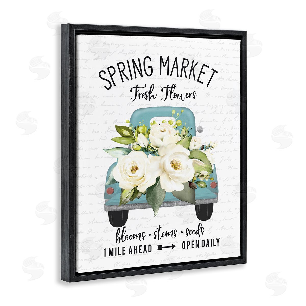 Spring Market Fresh Flowers Truck Black Floating Frame Canvas Wall Art, Home Decor by Lettered and Lined