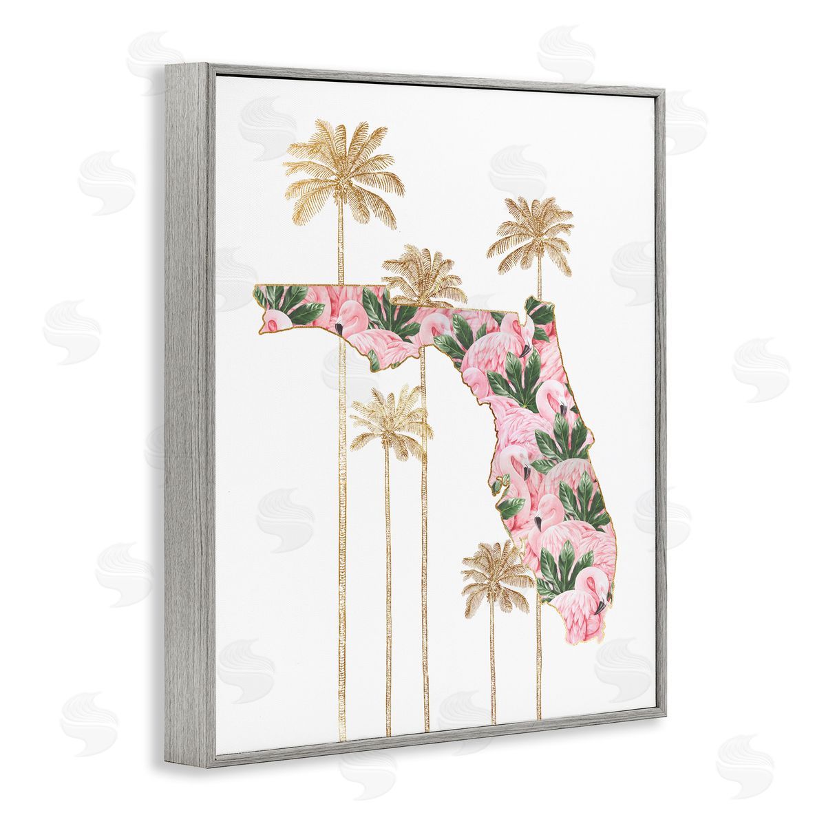 Florida State Flamingo Pattern Grey Frame Print Wall Art, Home Decor by Ziwei Li