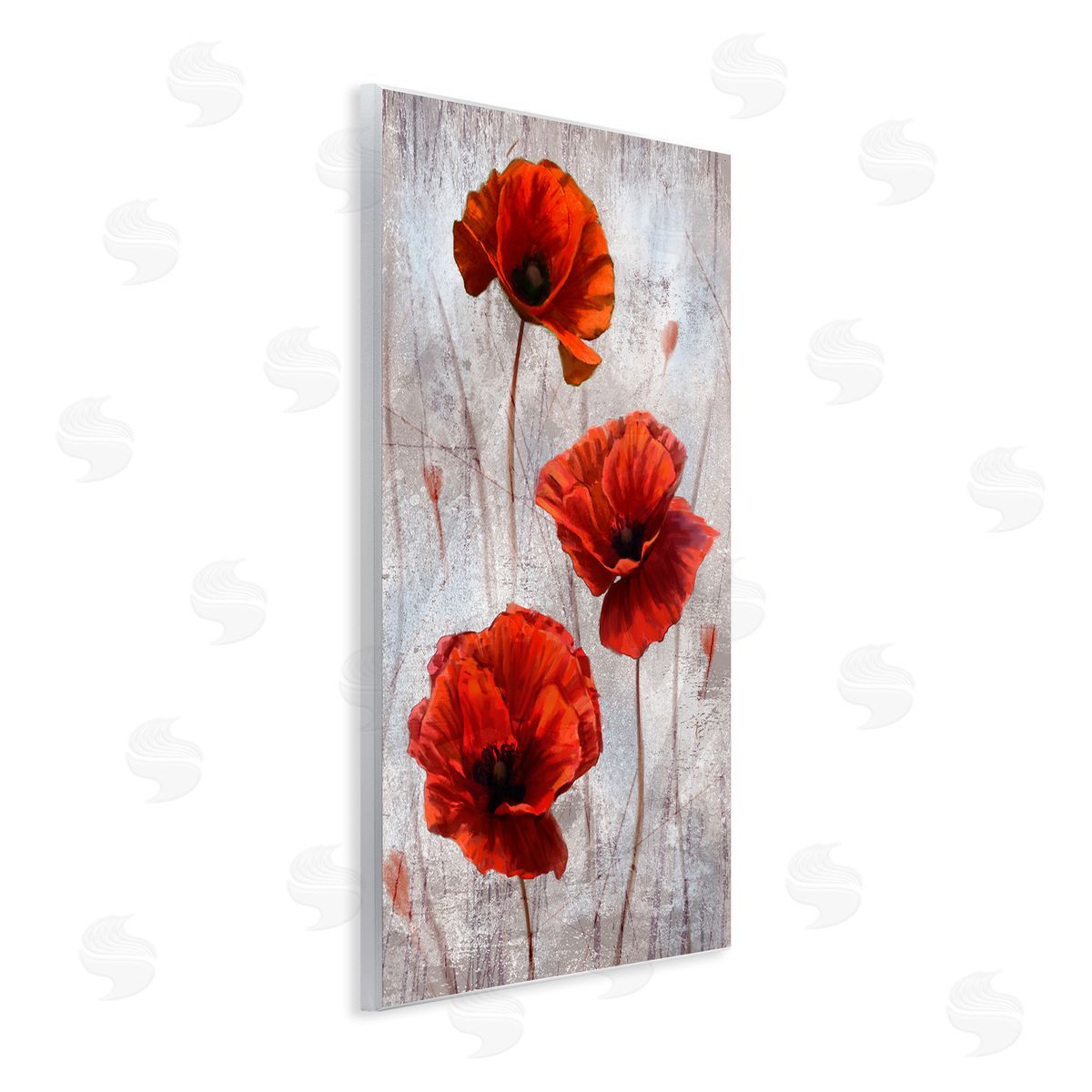 Red Poppies over Grey Wood Plaque Wall Art, Home Decor by Ziwei Li