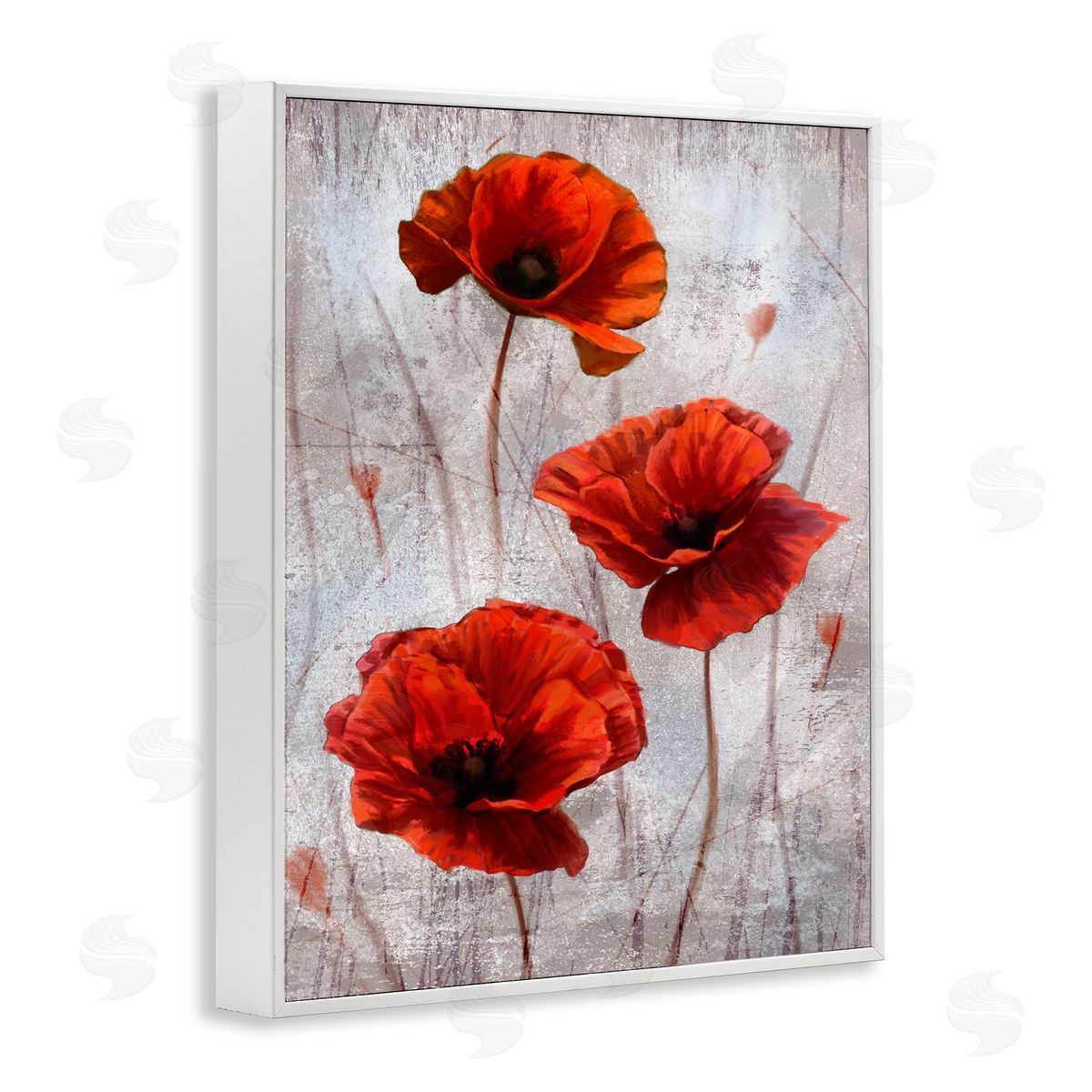 Red Poppies over Grey White Frame Print Wall Art, Home Decor by Ziwei Li