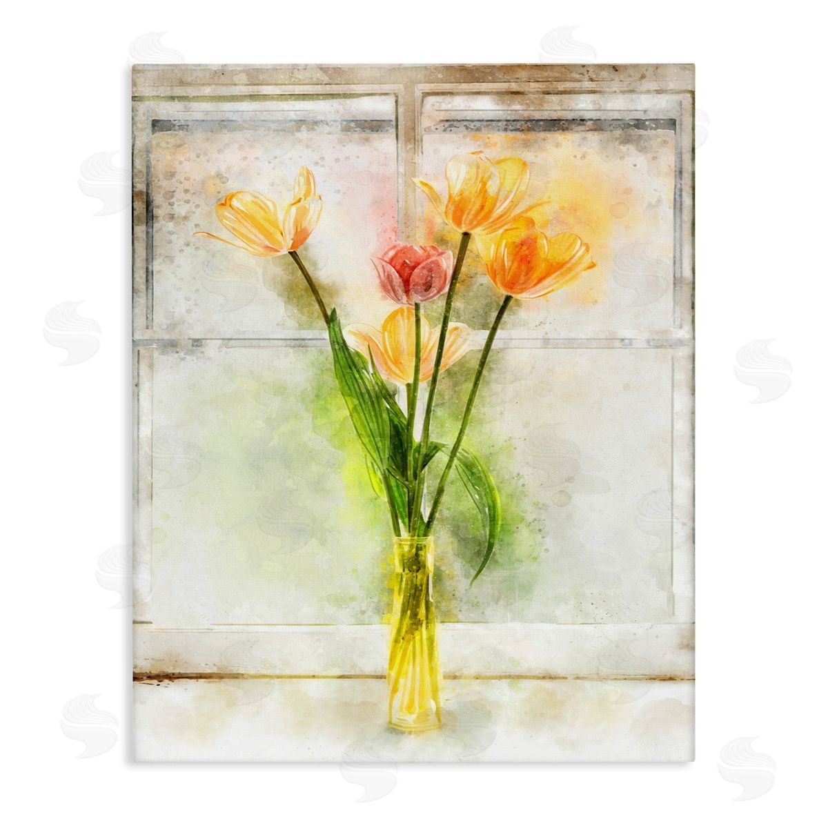 Tulip Vase in Window Sill Canvas Wall Art, Home Decor by Ziwei Li
