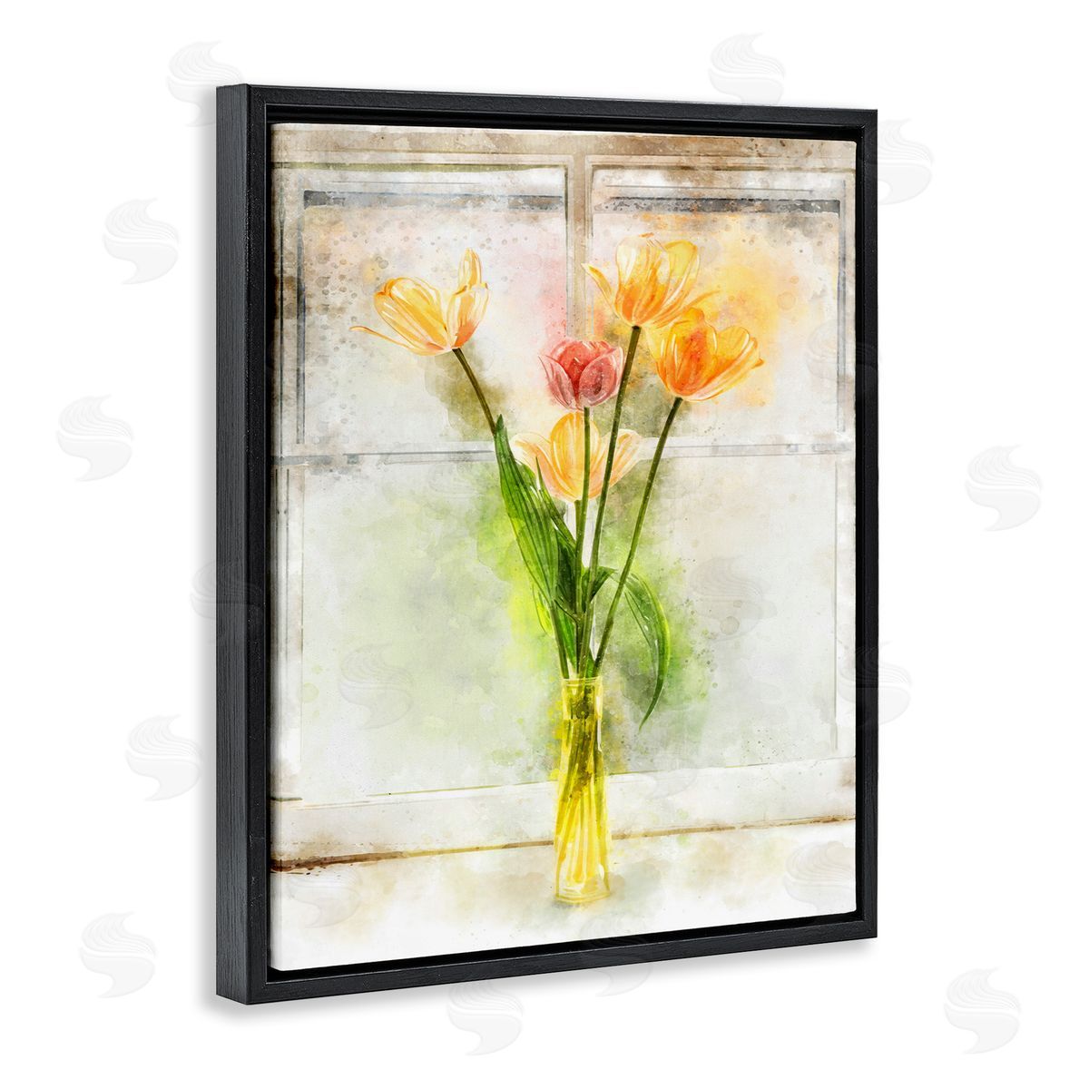 Tulip Vase in Window Sill Black Floating Frame Canvas Wall Art, Home Decor by Ziwei Li