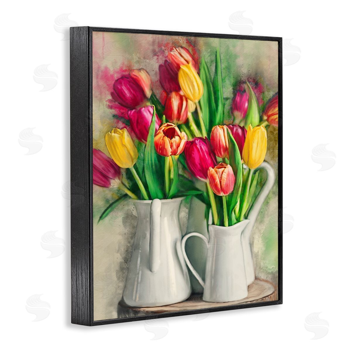 Colorful Tulips in Pitchers Black Frame Print Wall Art, Home Decor by Ziwei Li