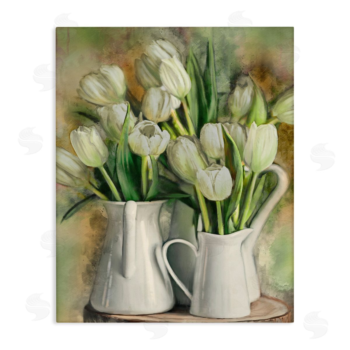 White Tulips in Pitchers Canvas Wall Art, Home Decor by Ziwei Li