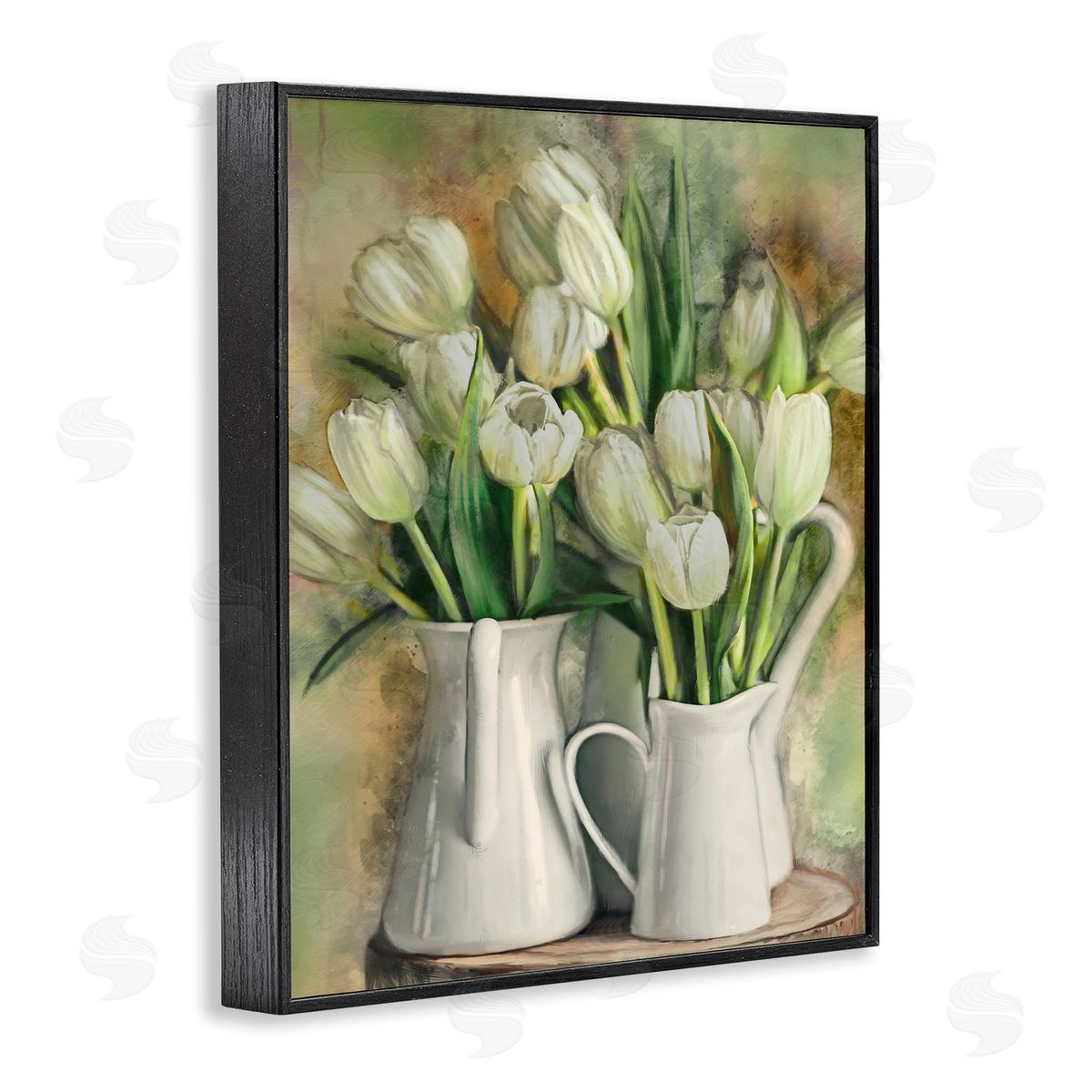 White Tulips in Pitchers Black Frame Print Wall Art, Home Decor by Ziwei Li