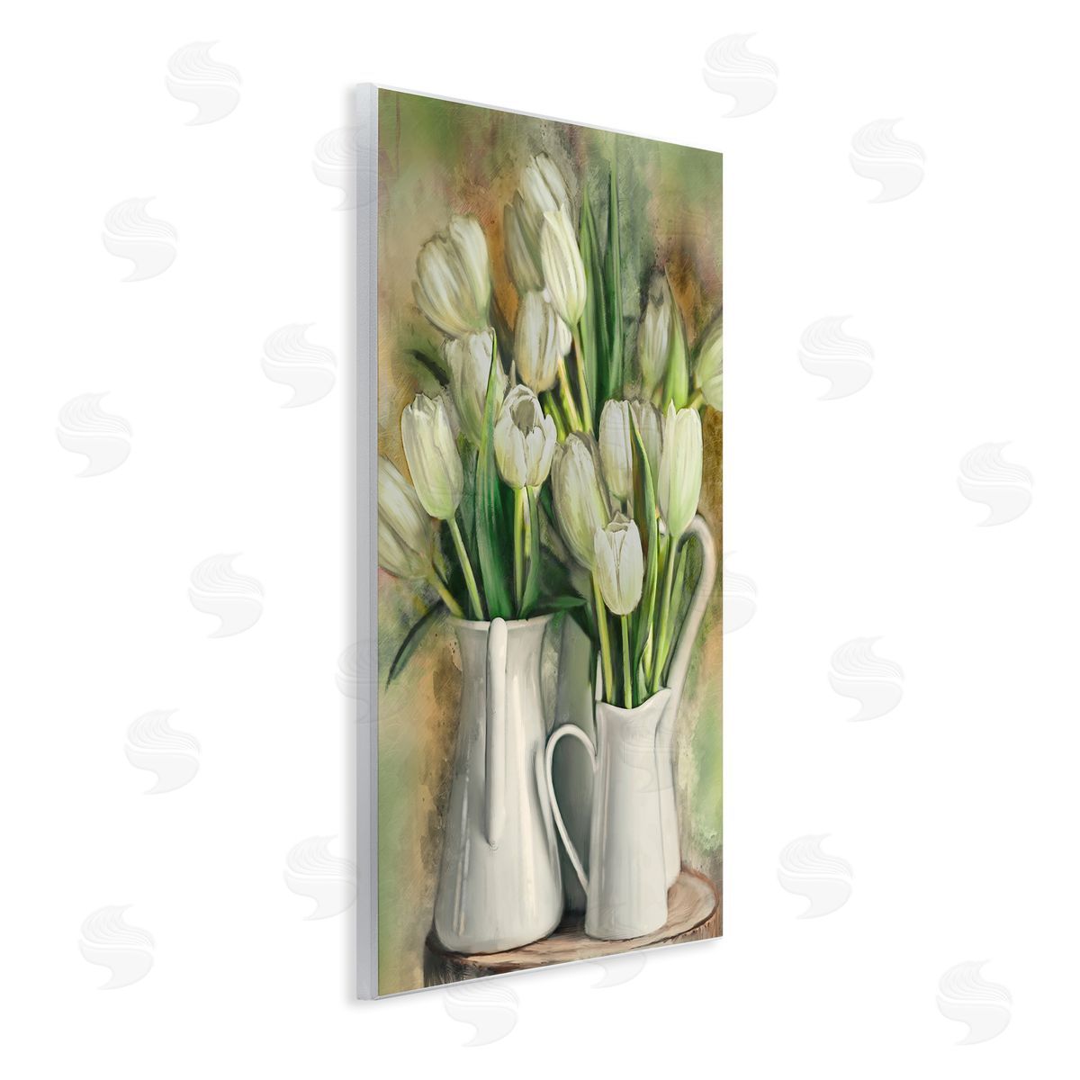 White Tulips in Pitchers Wood Plaque Wall Art, Home Decor by Ziwei Li