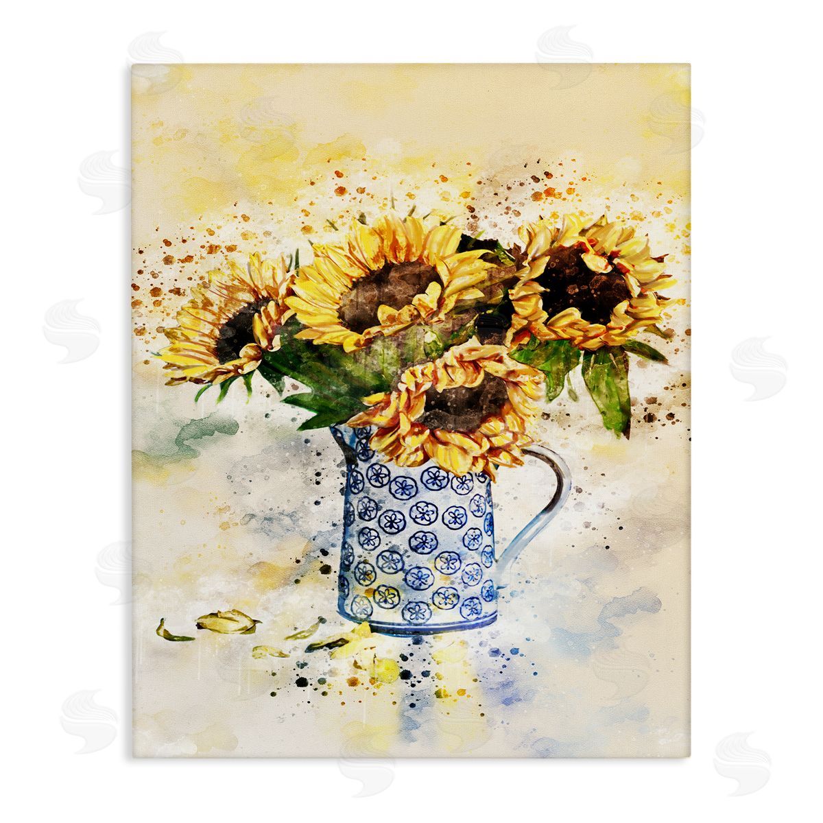 Sunflowers in Patterned Pitcher Canvas Wall Art, Home Decor by Ziwei Li