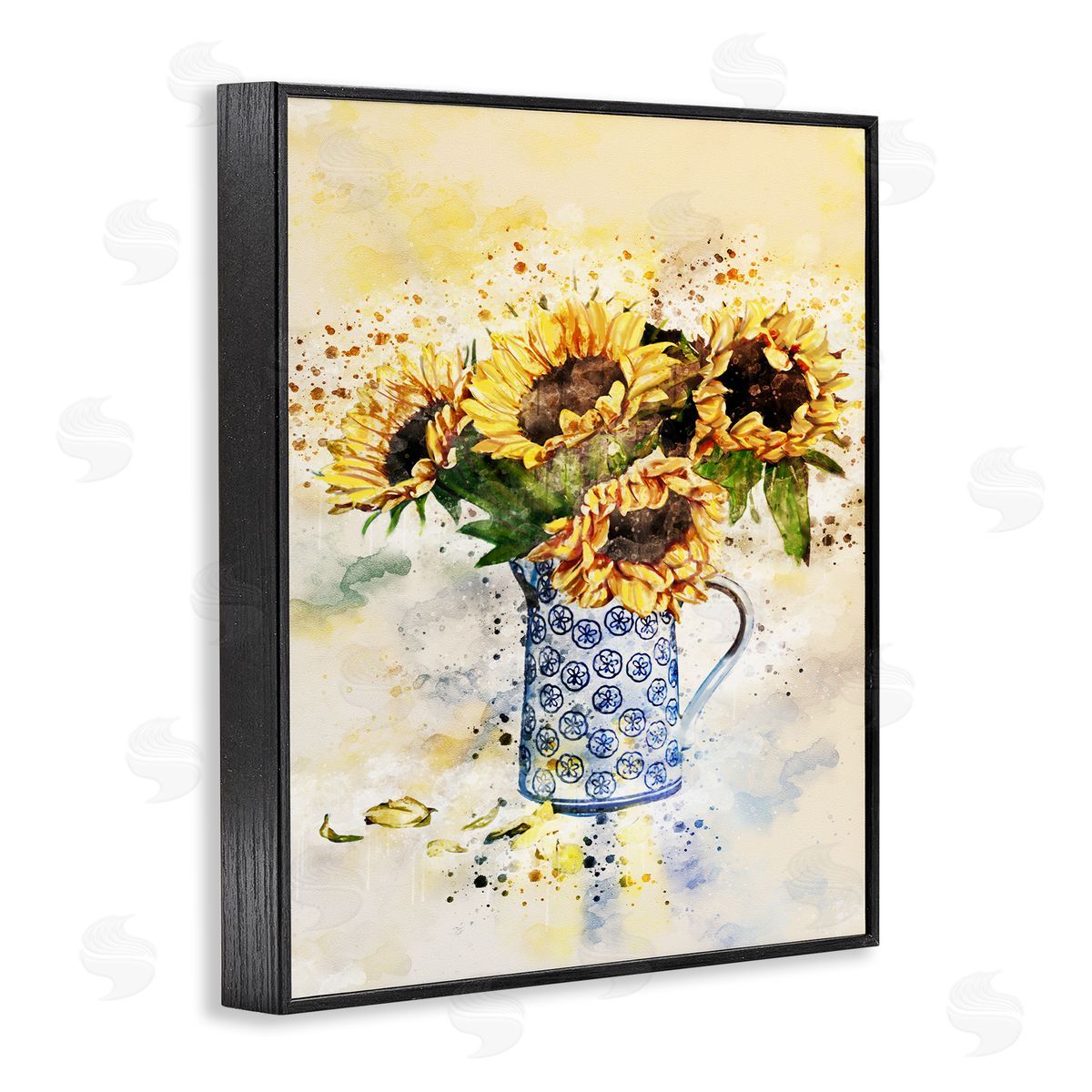 Sunflowers in Patterned Pitcher Black Frame Print Wall Art, Home Decor by Ziwei Li