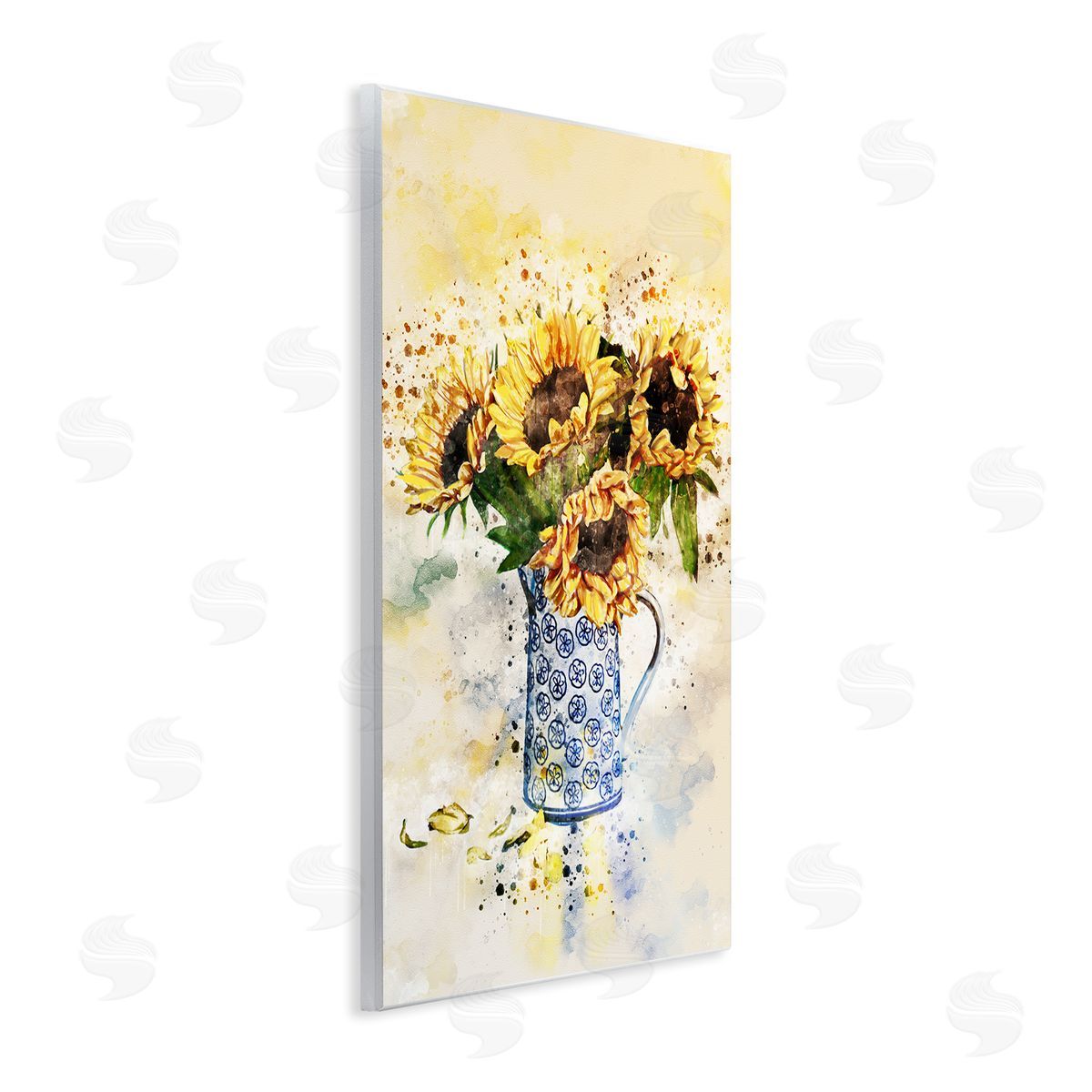 Sunflowers in Patterned Pitcher Wood Plaque Wall Art, Home Decor by Ziwei Li
