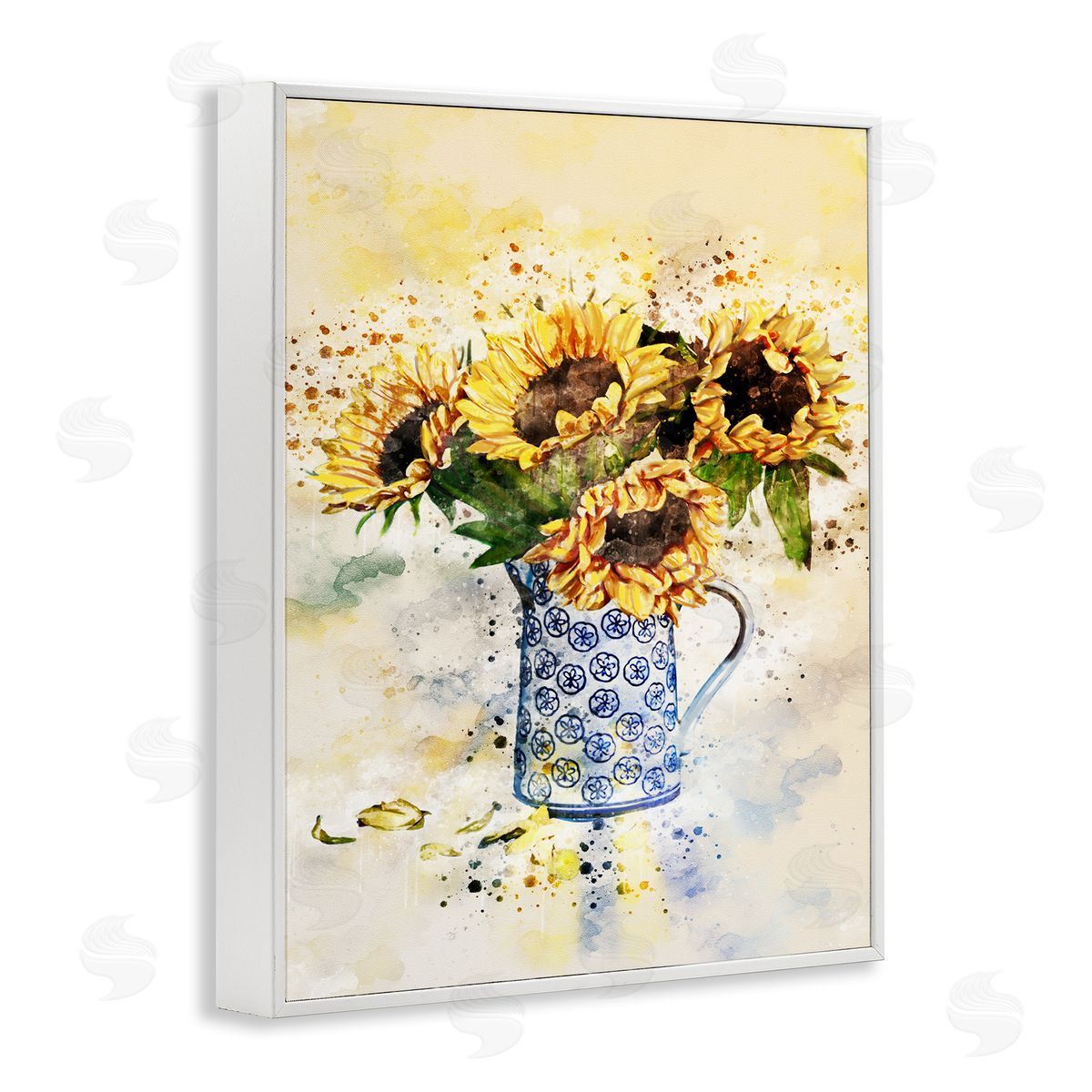 Sunflowers in Patterned Pitcher White Frame Print Wall Art, Home Decor by Ziwei Li