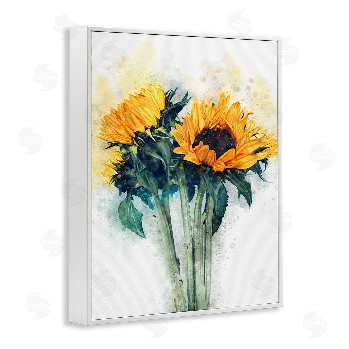 Sunflower with Watercolor Accent White Frame Print Wall Art, Home Decor by Ziwei Li