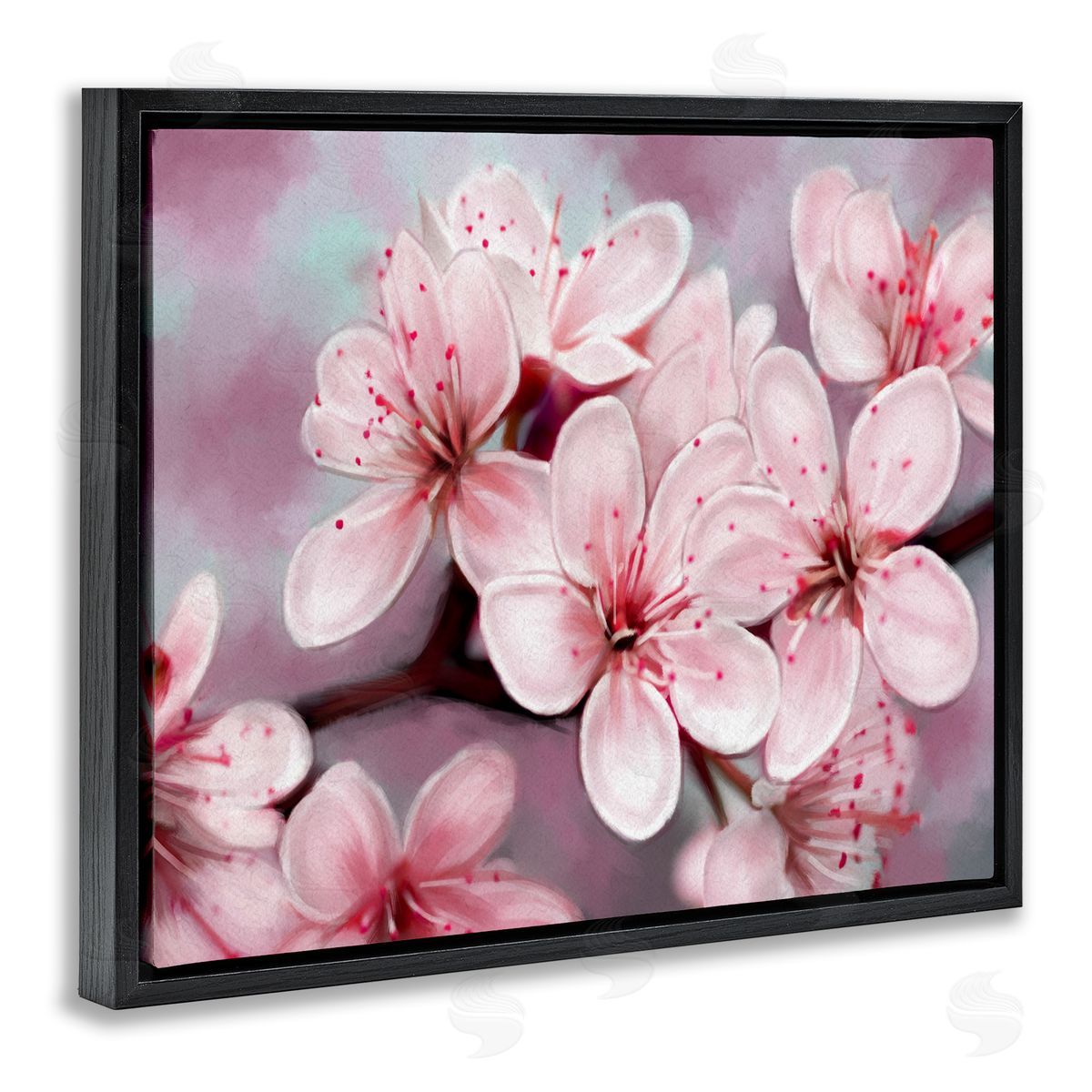 Cherry Blossom Close Up Black Floating Frame Canvas Wall Art, Home Decor by Ziwei Li