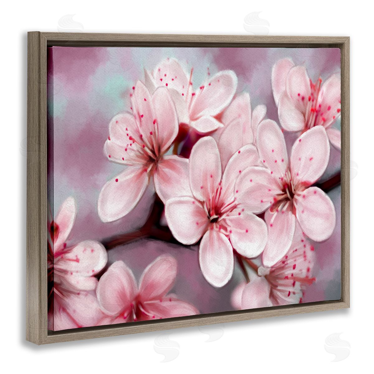Cherry Blossom Close Up Brown Floating Frame Canvas Wall Art, Home Decor by Ziwei Li