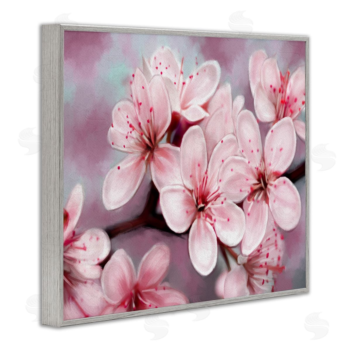 Cherry Blossom Close Up Grey Frame Print Wall Art, Home Decor by Ziwei Li