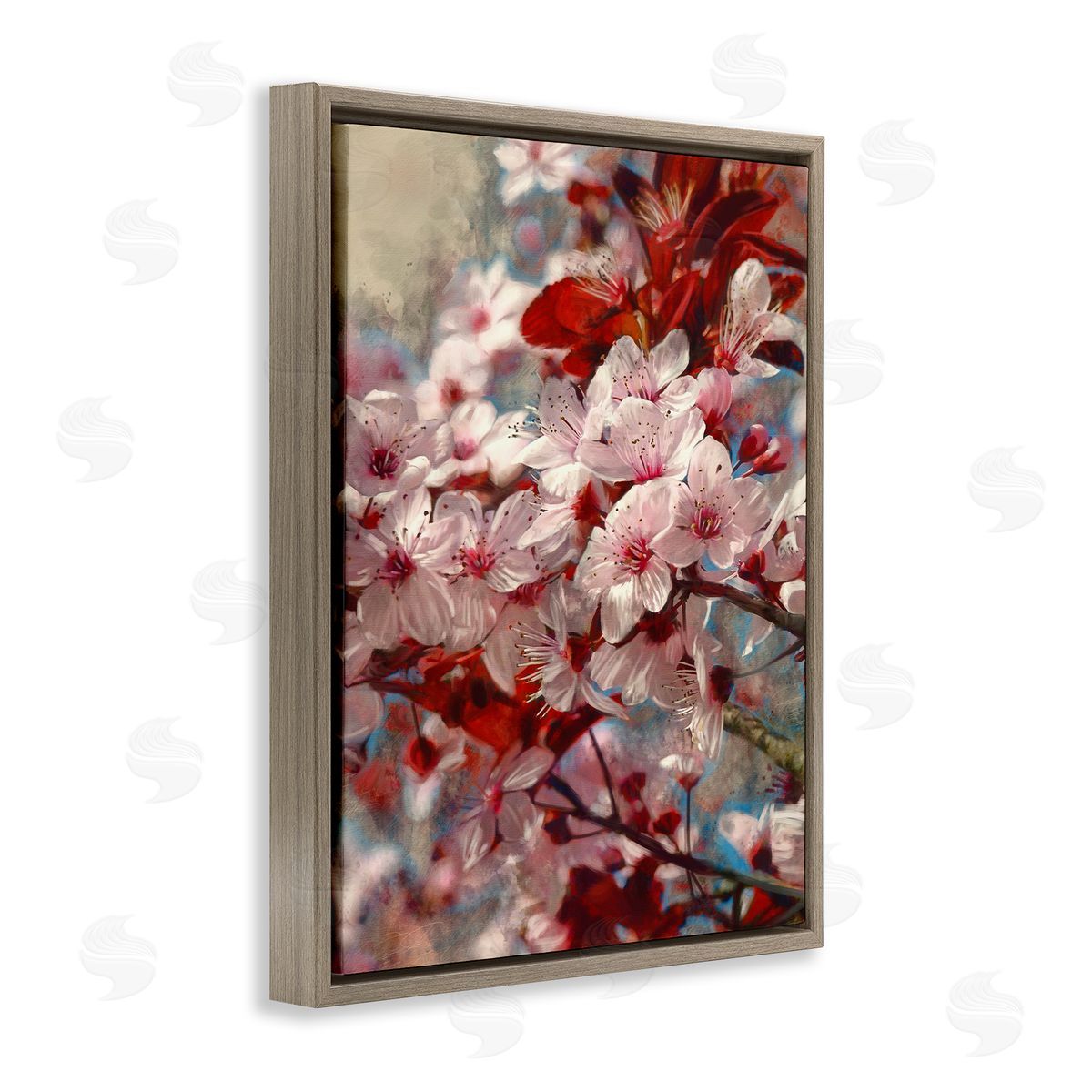 Clustered Pink Flower Blossoms Brown Floating Frame Canvas Wall Art, Home Decor by Ziwei Li