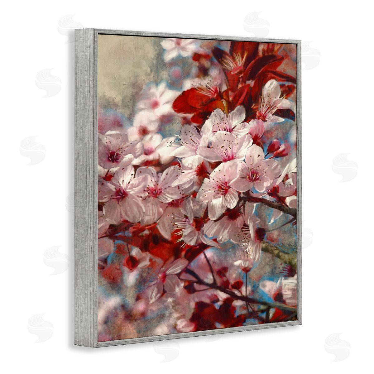 Clustered Pink Flower Blossoms Grey Frame Print Wall Art, Home Decor by Ziwei Li